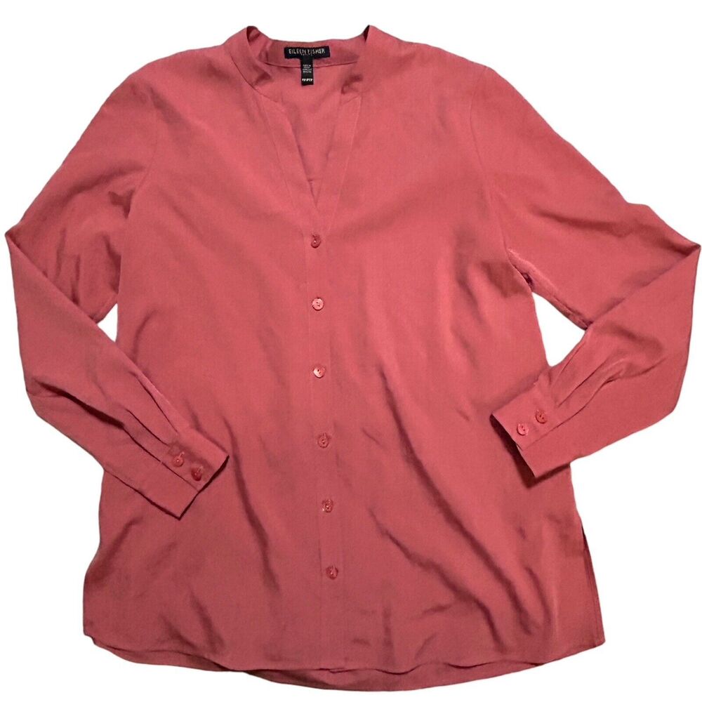 Eileen Fisher Sandwashed Tencel Stand Collar Shirt Blouse in Chutney Size PP 2/4